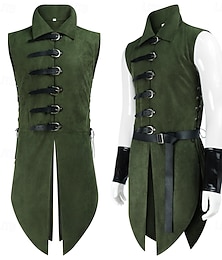 abordables -Retro Antiguo Medieval Renacimiento Armas y Armaduras Chaleco Elfo Vikingo Ranger Disfraz Hombre Fantasía Víspera de Todos los Santos Carnaval Rendimiento LARP Feria Ren Adultos Chalecos Cinturón