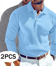 economico -Per uomo Top a Maglia a Coste Maglia da golf Streetwear Casuale Bavero Manica Lunga Essenziale Moderno Semplice 2 Pezzi Bottoni Primavera Autunno Tutte le stagioni Vestibilità regolare Grigio / Blu