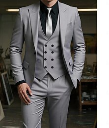abordables -De los hombres Boda Negocio Trajes de boda Solapa de Muesca Caqui Claro Azul Marino Formal Color sólido Ajustado Juego de 3 piezas
