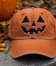 halpa -Miesten Pesäpallolippis Aurinkohattu Kuorma-auton hattu Musta Valkoinen 100% puuvillaa Kirjailtu Muoti Vapaa-aika Päivittäin Halloween juhla Kurpitsa Säädettävä Aurinkovoide Hengittävä