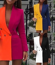 abordables -Mujer chaqueta Cómodo Transpirable Bolsillo Casual Plano Formal Oficina Calle Casual Botonadura Doble Largo Cuello Vuelto Ajuste regular Manga Larga Ropa de calle Negro Amarillo Rojo Verano Primavera
