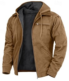 baratos -Homens Moletom Full Zip Hoodie Veludo Cotelê Moletom de lã Moletom com capuz forrado de lã Azul Marron Verde Cinzento Com Capuz Tecido Zíper Desportos e Ar livre Casual Diário Roupa de rua Legal