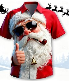 Недорогие -Новогодняя тематика Муж. Дед Мороз Человеческое лицо смешное рождество Рубашка Кнопка рубашка С короткими рукавами Веселая на открытом воздухе Праздники Лето Весна Отложной 3D