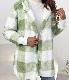 preiswerte -Damen Fleecejacke Sherpa-Jacke Bequem Atmungsaktiv Druck Öffnung vorne Lässig Karomuster Urlaub Straße Lässig Alltagskleidung Offene Vorderseite Lang Umlegekragen Normale Passform Langarm