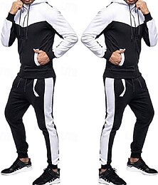 Недорогие -Муж. Спортивный костюм из двух частей Толстовка с капюшоном для отдыха Комплекты спортивных костюмов Контрастных цветов Наборы одежды Весна Темно-серый Черный Тренажерный зал Разрабатывать Бег