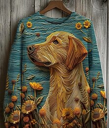 economico -maglione da donna, pullover, golden retriever, casual, quotidiano, grafico, animale, a coste, girocollo, lavorato a maglia, stampa, manica lunga, normale, top, maglia, all'aperto, weekend, verde,