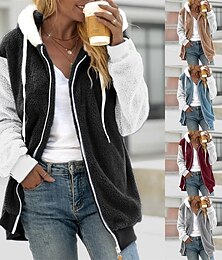 preiswerte -Damen Freizeitjacke Bequem Atmungsaktiv Reißverschluss Tasche Lässig Farbblock Urlaub Straße Lässig Alltagskleidung Reisverschluss Lang Mit Kapuze Lässiger Schnitt Langarm Oberbekleidung Wei