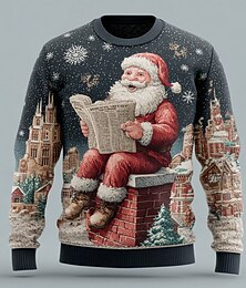 abordables -Pull de Noël moche Homme Père Noël Pull Tricots Col Rond Occasionnel Vacances Quotidien Festival Impression 3D Garder au chaud manche longue Printemps Automne Hiver Noir Rouge Vert
