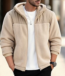 abordables -Hombre Sudadera Sudadera con capucha y cremallera completa Sudadera con capucha de lana Negro Azul Marino Gris Claro Beige Con Capucha Plano Retazos Bolsillo Deporte Diario Festivos Poliéster Ropa de