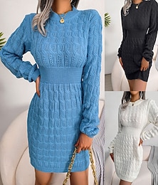 abordables -Femmes Mini Robe Robe Pull Moulant Robe fourreau Mode Moderne Quotidien Week-end Coupe régulière Uni manche longue Col ras du cou Noir Blanche Bleu Printemps Automne