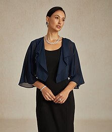 abordables -Femmes Hauts fluides Hauts en mousseline de soie Couleur Unie Élégant Manche 3/4 Asymétrique Hauts courts robe demoiselle d honneur bleu marine Été Printemps Automne