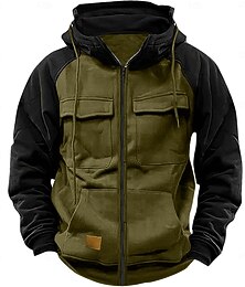 abordables -Hombre Sudadera Sudadera con capucha y cremallera completa Sudadera táctica con capucha Rojo tinto Negro Rosa Verde Ejército Azul Piscina Con Capucha Plano Táctico Deporte Diario Ropa de calle Fresco