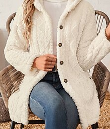 preiswerte -Damen Sherpa-Jacke Bequem Atmungsaktiv Knöpfe Lässig Einfach Urlaub Straße Lässig Alltagskleidung Einreihig Lang Mit Kapuze Normale Passform Langarm Oberbekleidung Schwarz Rosa Blau Frühling Herbst