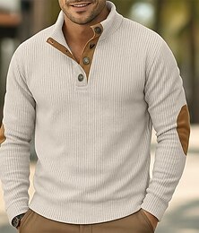 abordables -Hombre Sudadera Pana Sudadera Con Capucha Pull-over Sudadera con capucha y botones Albaricoque Azul vaquero Negro Blanco Verde Ejército Cuello Mao Plano Retazos Bloque de Color Deporte Casual Diario
