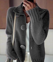 ieftine -Pentru femei Pulover Bluza Elegant Modă Șic Stradă Culoare pură Guler Cămașă Buzunar Tricotat Manșon Lung Topuri obișnuite Tricotat În aer liber Zilnic Sfârșit de săptămână Roșu Vin Bleumarin Toamn