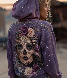 preiswerte -Damen Pullover Kapuzenshirts Blumen Mode Streetwear Lässig Langarm Mit Kapuze Normale Oberteile Alltagskleidung Lässig Sport Kordelzug Tasche Druck Purpur Frühling Herbst
