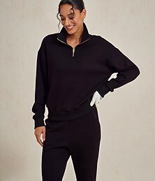 billiga -Dam Pullover-tröja Svart Kristall Mörk Marin Långärmad Håller värmen Överdelar Höst Vinter Golfkläder för damer Kläder Outfits Bär kläder