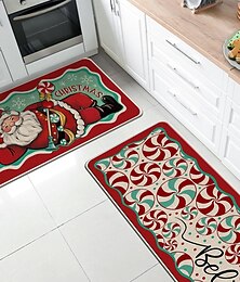 levne -vánoční kreslená kuchyňská rohožka, sada 2 kusů, sváteční dekorace s motivem Santa Clause, slavnostní kuchyňský koberec
