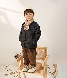 abordables -Niños Unisexo Plumón Chaqueta acolchada Ropa de calle Color sólido Manga Larga Bolsillo Abrigo Exterior Diario Negro Rosa Verde Trébol Otoño Invierno 4 años +