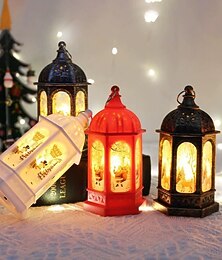 abordables -Décoration de Noël rétro lanterne à vent portable électronique bougie lampe père Noël bonhomme de neige lampe à huile lumineuse cadeau de Noël décoration intérieure veilleuse