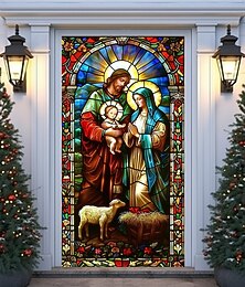 economico -Copertura per Porta di Natale Tenda per Porta con Vetrata della Sacra Famiglia della Natività Appendere Porta Religiosa di Natale 2025 per Decorazione in Chiesa Porzione e Casa