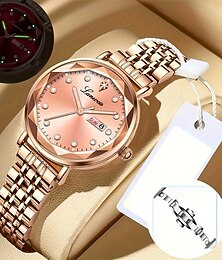 abordables -Montre femme à la mode et tendance avec bracelet en acier et fermoir papillon, étanche IPX7, double calendrier, lumineuse, luxe, polyvalente, montre à quartz pour affaires, multifonctionnelle, sport