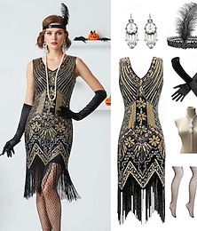 olcso -Retró Ordító 20-as évek 1920-as évek Déli Flapper ruha Ruhák Divatos jelmez Extra méret A nagy Gatsby Charleston Flitter Rojt Toll Jelmez Női Mindszentek napja Farsang Újév Álarcos mulatság Retro