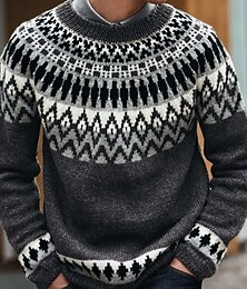 abordables -Homme Géométrique Pull Fair Isle Pull Tricots Col Rond Occasionnel Vacances Quotidien Impression 3D Garder au chaud manche longue Printemps Automne Hiver Noir Gris