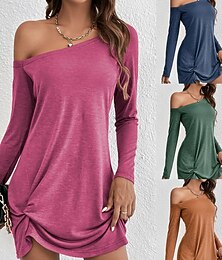 ieftine -Pentru femei Rochie Mini Rochie casual Rochii Tricou Modern În aer liber Zilnic Concediu Fit regulat Simplu Manșon Lung umăr rece Albastru piscină Maro Trifoi Roșu trandafiriu Primăvară Toamnă