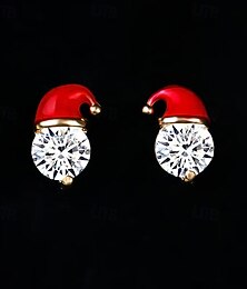 abordables -1 paire de boucles d'oreilles de Noël, boucles d'oreilles à tige en émail rouge en forme de chapeau de Père Noël avec zircone cubique, bijoux festifs doux pour femmes, boucles d'oreilles cadeaux de