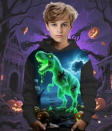 abordables -Halloween Garçons 3D Potiron Dinosaure Sweat à Capuche manche longue Printemps Automne Mode Streetwear Enfants 4-12 ans À capuche Extérieur Occasionnel Quotidien Coupe régulière