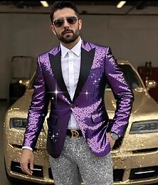 رخيصةأون -رجالي جاكيت بليزر طوق الإغلاق موضة لون سادة Blazer أرجواني أخضر قياس نحيل Single Breasted One-button