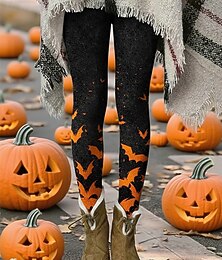 levne -Dámské Kalhoty Legíny Pohodlné legíny Šik ven Na běžné nošení Plná délka Vysoký pasPantsHalloween Netopýr Elastický pas Tisk Prodyšnost Pohodlné Elastické Dovolená ulice Denní nošení Černá Léto Jaro