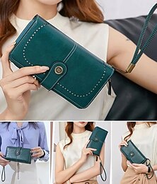 abordables -Portefeuille long anti-magnétique RFID pour femme, porte-monnaie en cuir avec fermeture éclair, grande capacité, pochette de voyage élégante, porte-cartes de crédit, organisateur à deux volets, sac à