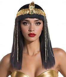 abordables -Perruque Cléopâtre noire, cheveux courts et raides, coupe au carré avec frange pour femme, accessoire de cosplay pour Halloween