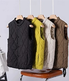 ieftine -Pentru femei Geacă puffer Geaca matlasata Sacou Comfortabil Respirabil Buzunar Nasturi Casual Simplu Vacanță Stradă Casual Purtare Zilnică Cu Un Nasture Scurt Guler de stand Fit regulat Fără manșon