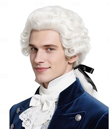 abordables -Perruque de juge coloniale du XVIIIe siècle, perruque ondulée poudrée pour homme, perruque de costume d'Halloween George Washington pour adulte