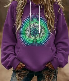 economico -Per donna Pullover Felpe con cappuccio Floreale Vintage Streetwear Casual Manica Lunga Con Cappuccio Top Regolari Abbigliamento Quotidiano Casuale Sportivo Coulisse Tasca Stampato Blu Viola Primavera