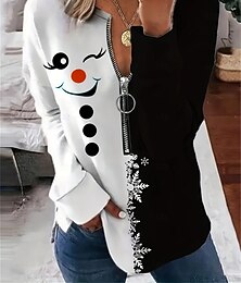 abordables -Femmes Sweatshirt Pull Sweats zippés Graphique Noël Mode Occasionnel manche longue Col ras du cou Hauts Réguliers Rue Tenue Quotidienne Occasionnel Fermeture éclair Imprimé Noir Printemps Automne