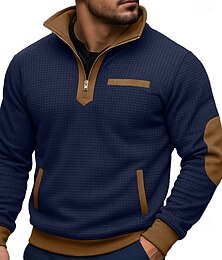baratos -Homens Moletom com zíper Moletom Waffle Estacionar Preto Azul Marinha Meio Zíper Tecido Bolsos Trabalho Desportos e Ar livre Casual Ativo Vintage Legal Primavera Outono Roupa Moletons Moletons