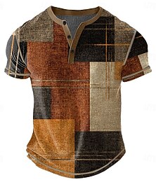 billige -Herre Ruter Lapper Henly-skjorte Vaffel T-skjorte Kortermet Daglig Retro / vintage Klassisk Sport & Utendørs Avslappet Ferie Vår sommer Alle årstider Mørkebrun Mørkegrå Mørkeblå Grønn Henley Henley