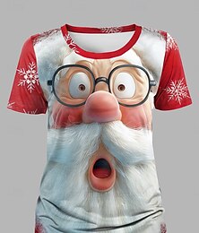 abordables -Noël Femmes T-shirt Graphique Père Noël ancien Élégant Classique Manche Courte Col ras du cou Hauts Réguliers Quotidien Imprimé Noir Blanche Jaune Rouge Orange Automne Hiver