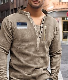 abordables -Homme Sweat-shirt Sweat-shirt en polaire Noir Vert Véronèse Kaki Gris foncé Col montant Drapeau Américain Avec Poches Sport & Loisir Quotidien Fête Polyester Streetwear Basique Occasionnel Automne