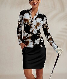 voordelige -Dames Wandelen poloshirt Zwart Lange mouw Kleding Bovenlichaam Dames golfkleding kleding outfits draag kleding