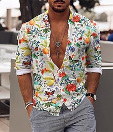 preiswerte -Herren Blumen Hemd Langarm Sport Mode Designer Täglich Ferien Frühling & Sommer Umlegekragen Druck Button-Down Blau Weiß Rosa Purpur Grün