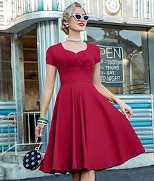 levne -Retro 50. léta Rockabilly Polední Šaty Šaty na šaty Flare šaty Rozevláté Do V Maškarní kostým Dámské předvečer Všech svatých Karneval Valentýna Ležérní Maturita Retro tematická párty Dospělé Šaty
