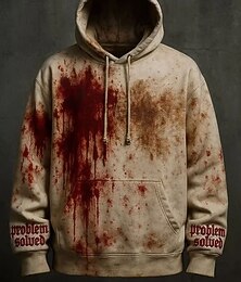 economico -Halloween Per uomo Grafico Schizzi di sangue Lettera Felpa con Cappuccio Moda Quotidiano Con Cappuccio Vacanza Feste Abbigliamento casual alla moda Beige Stampa Autunno Inverno progettista