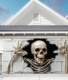 abordables -Housse de porte de garage d'Halloween, tapisserie suspendue en forme de crâne blanc, décoration de maison hantée, décoration d'Halloween extérieure effrayante, fournitures de fête d'horreur