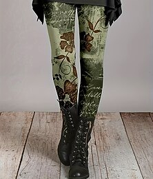 お買い得  -女性用 スラックス レギンス 心地よいレギンス 旅行度假风 ヴィンテージ ストリートファッション 全長 ナチュラルウエスト フラワー グラフィック 弾性ウエスト プリント 快適 屋外 伸縮性あり フォーマル アウトドア バケーション グレーグリーン ライトブラウン 秋 冬 スリムフィット