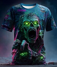 economico -Halloween Per uomo Illusione ottica Zombi 3D Maglietta Manica Corta maglietta Stampa 3D Girocollo Camicia Esagerato Designer Orrore Feste Streetwear Ferie Blu Estate Primavera Tutte le stagioni